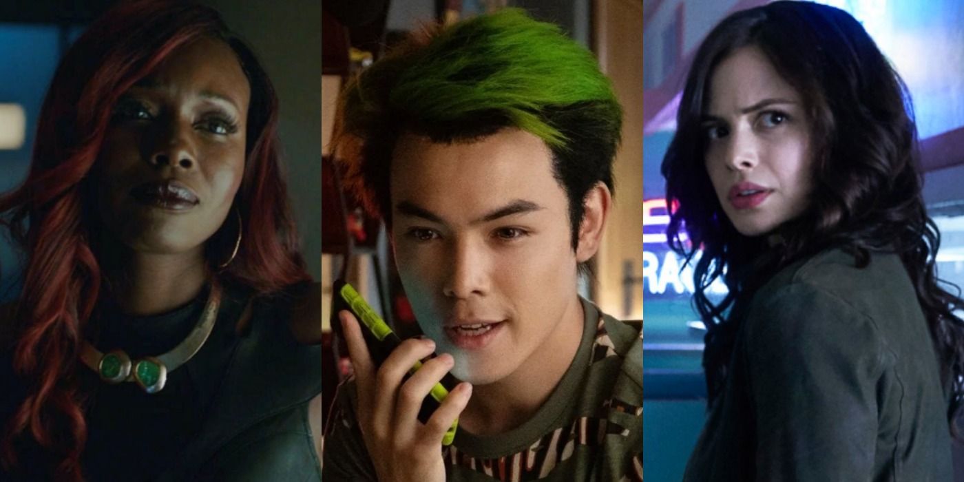 A split image depicts Kory, Gar, and Donna in Titans