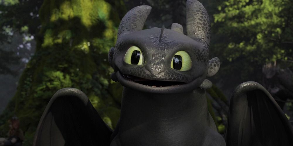 Toothless from How to Train Your Dragon smiling happily