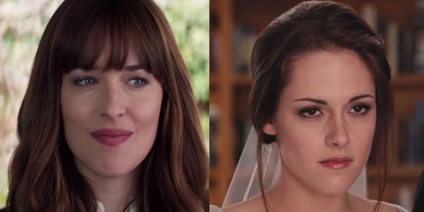 Split image showing Anna in Fifty Shades of Grey and Bella in The Twilight Saga