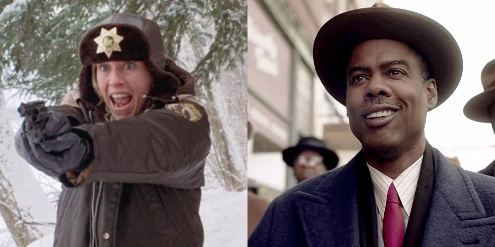 Two side by side images from Fargo the movie and Fargo the TV series