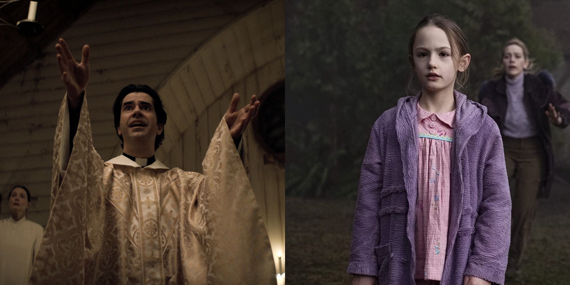 Two side by side images of Midnight Mass and Haunting of Bly Manor
