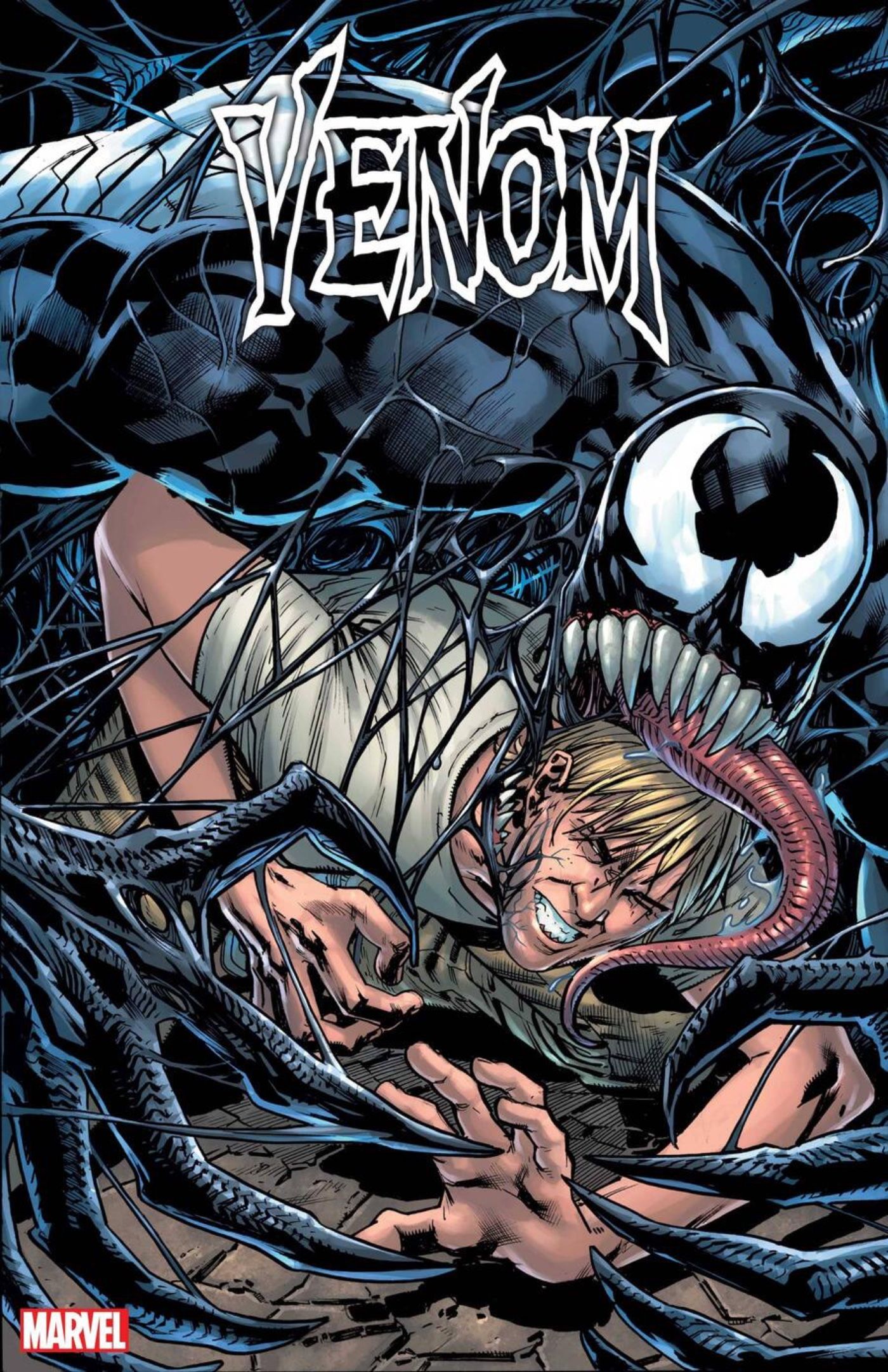 Bryan Hitch's Venom 3 cover, featuring the symbiote wrestling Dylan Brock