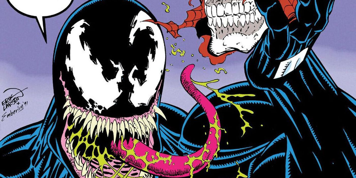Venom holding Spider-Man's skull.