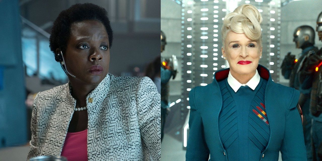 Viola Davis as Amanda Waller in The Suicide Squad and Glenn Close as Nova Prime in Guardians of the Galaxy
