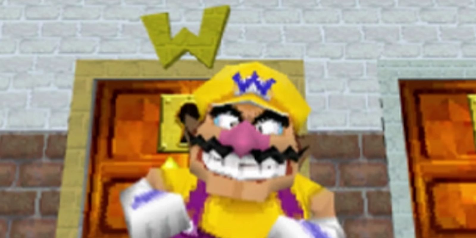 Wario in front of the Wario Door in Super Mario 64 DS