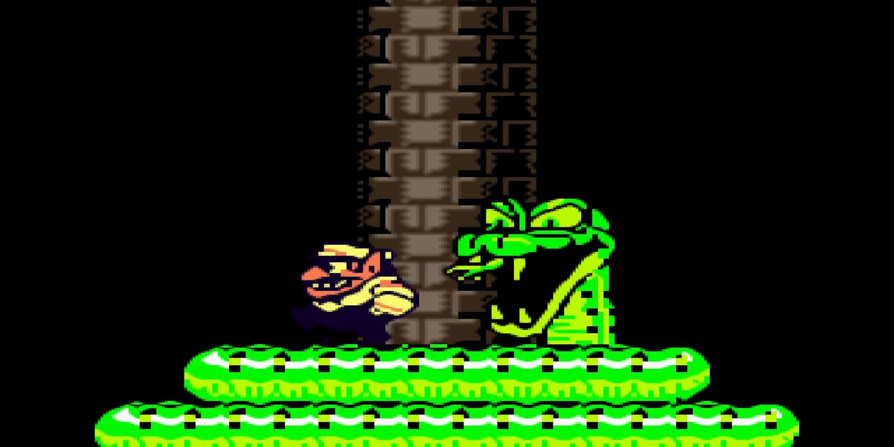 Wario on a giant snake in Wario Land II