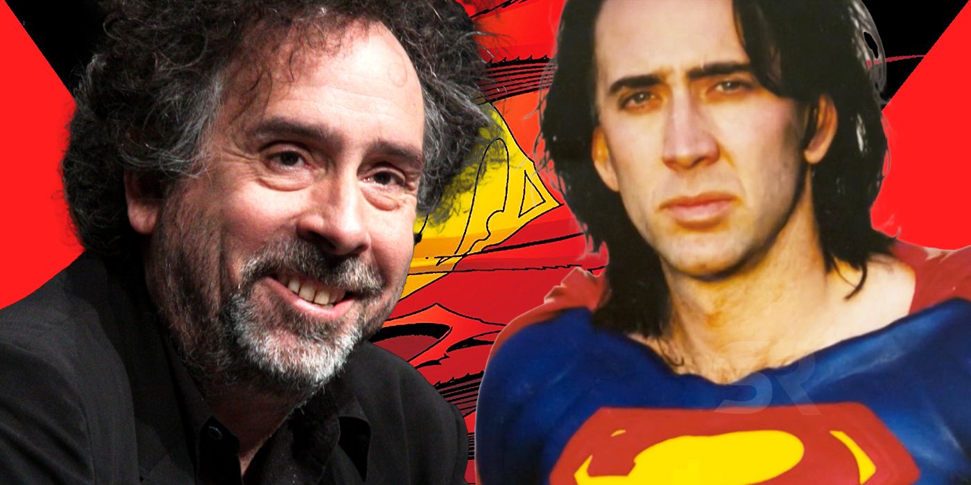 Blended image of Tim Burton and Nicolas Cage as Superman