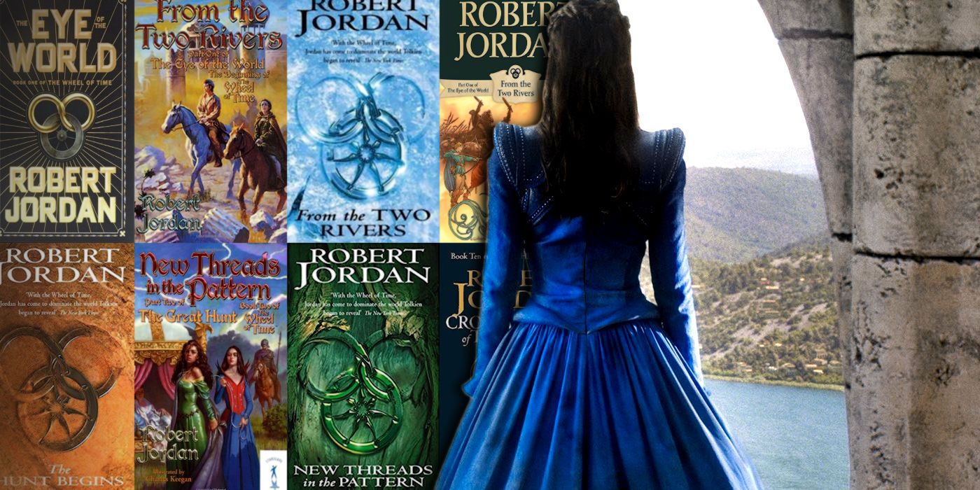 Moiraine over the Wheel of Time book covers