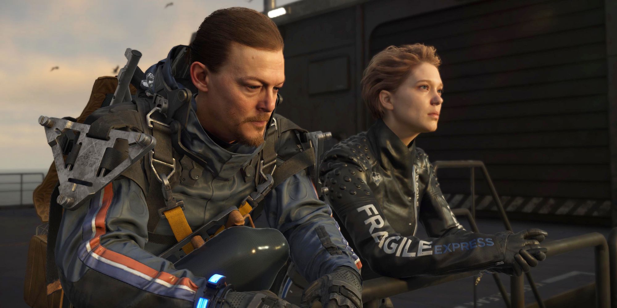 The leads of Death Stranding sit together 