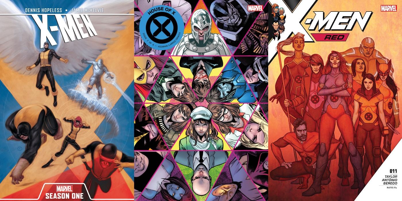 Split image of X-Men: Season One, House of X #1, and X-Men Red #11.