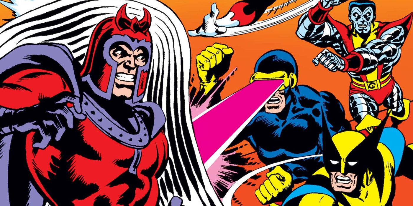 X-Men fighting Magneto on X-Men #104 cover.