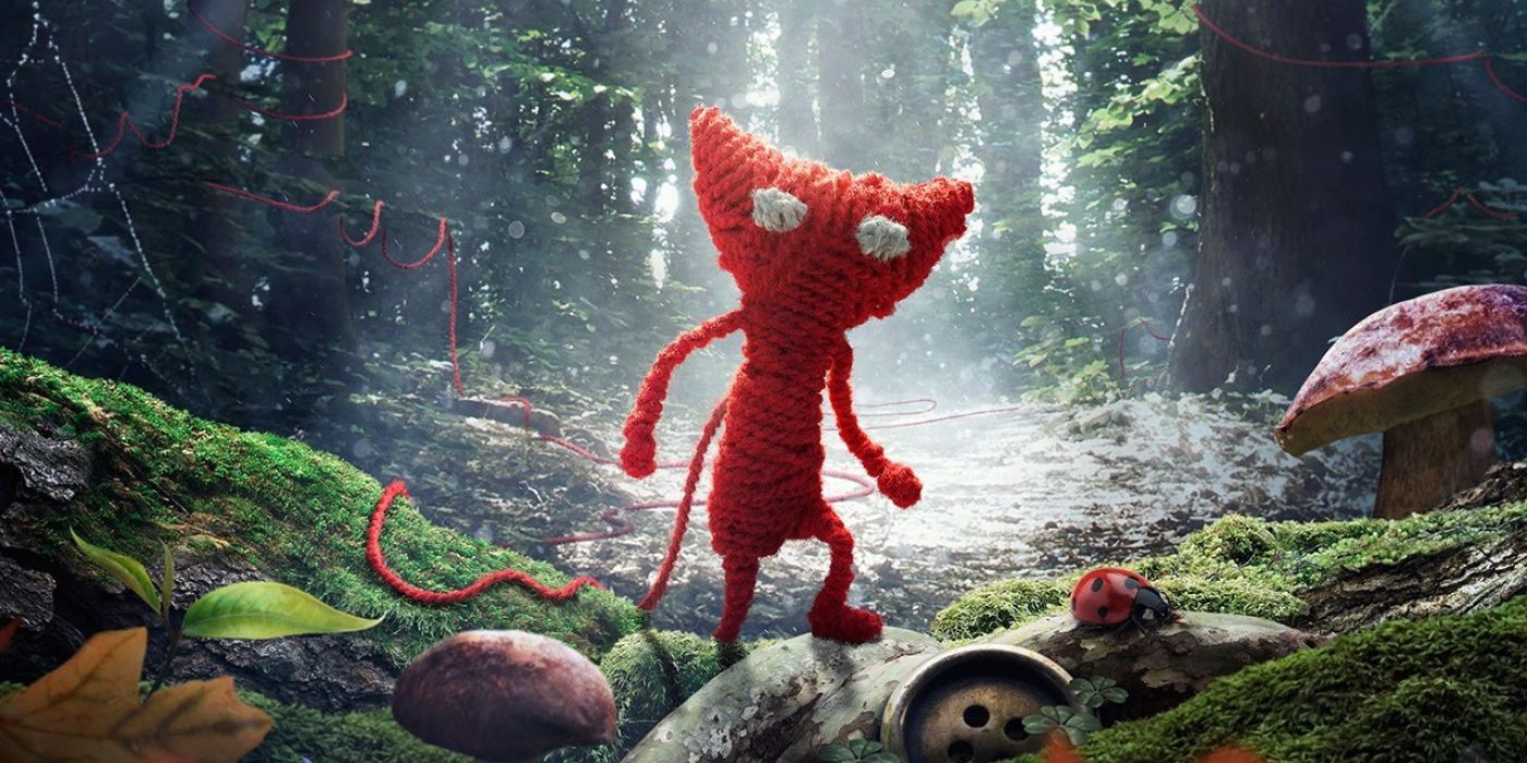 Yarny in the middle of a forest in the video game, Unravel