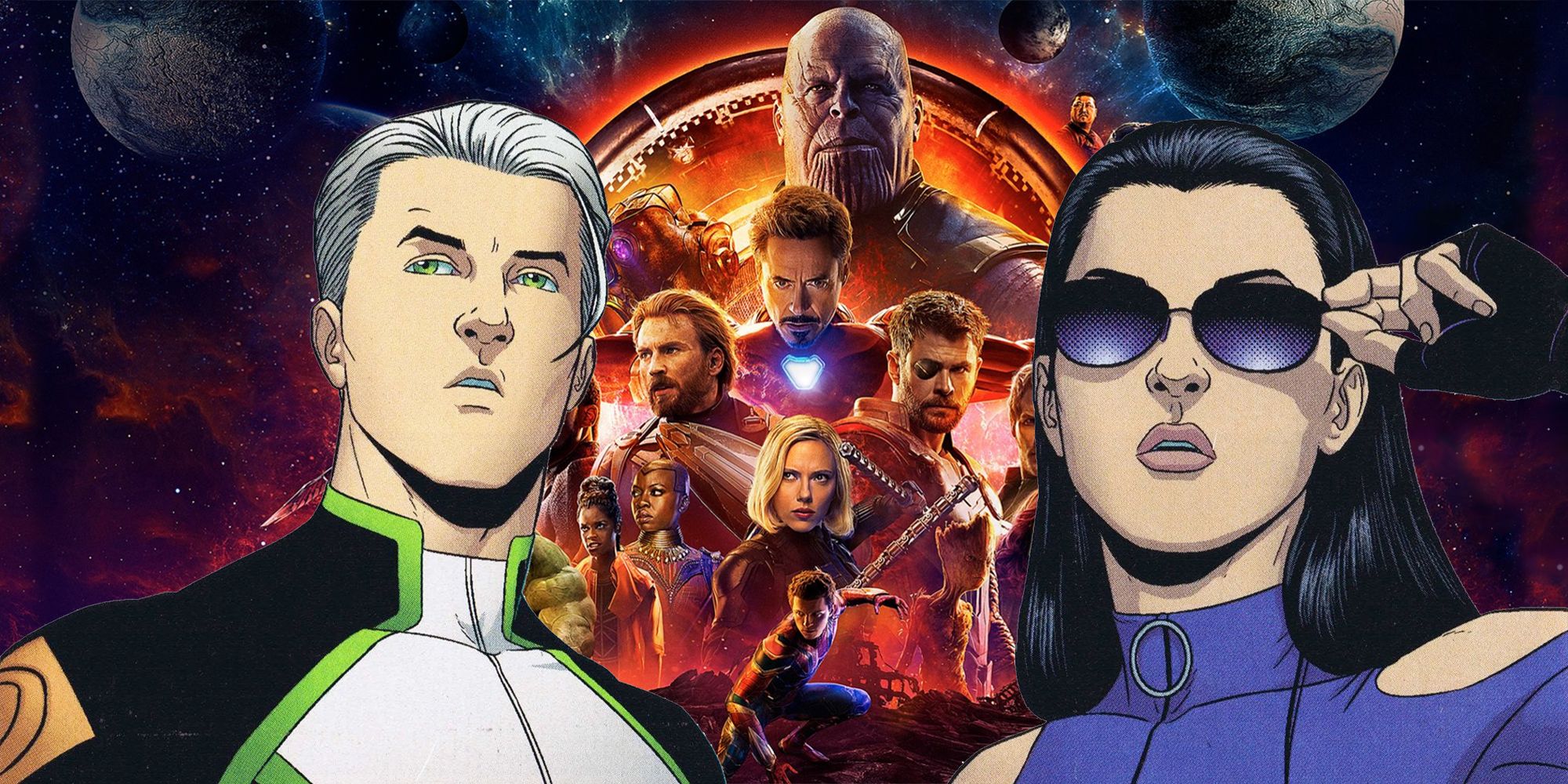 Young Avengers Speed and Hawkeye in front of the Infinity War Poster
