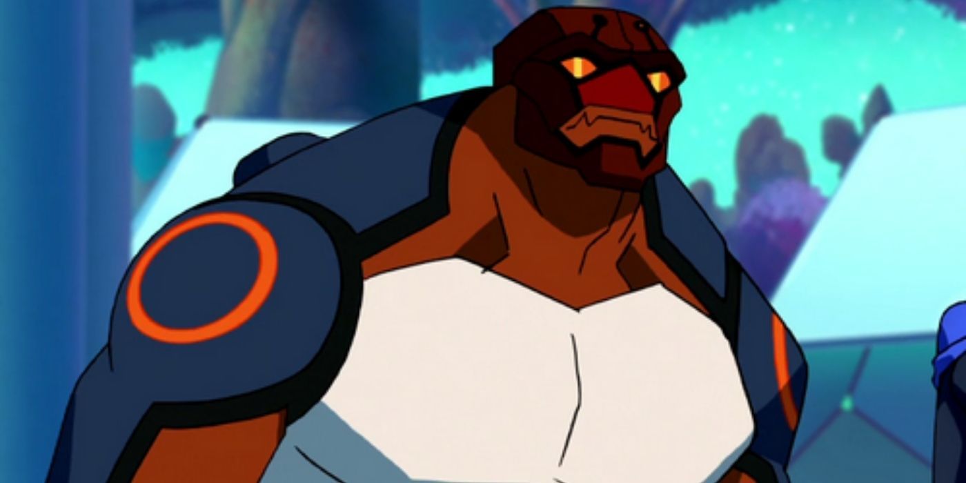 Forager wearing his helmet in Young Justice