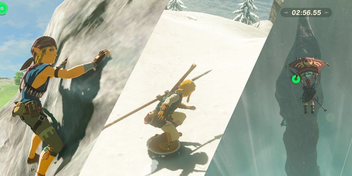 A tri-split image showing Link doing 3 different minigames in Zelda Breath of the Wild. 
