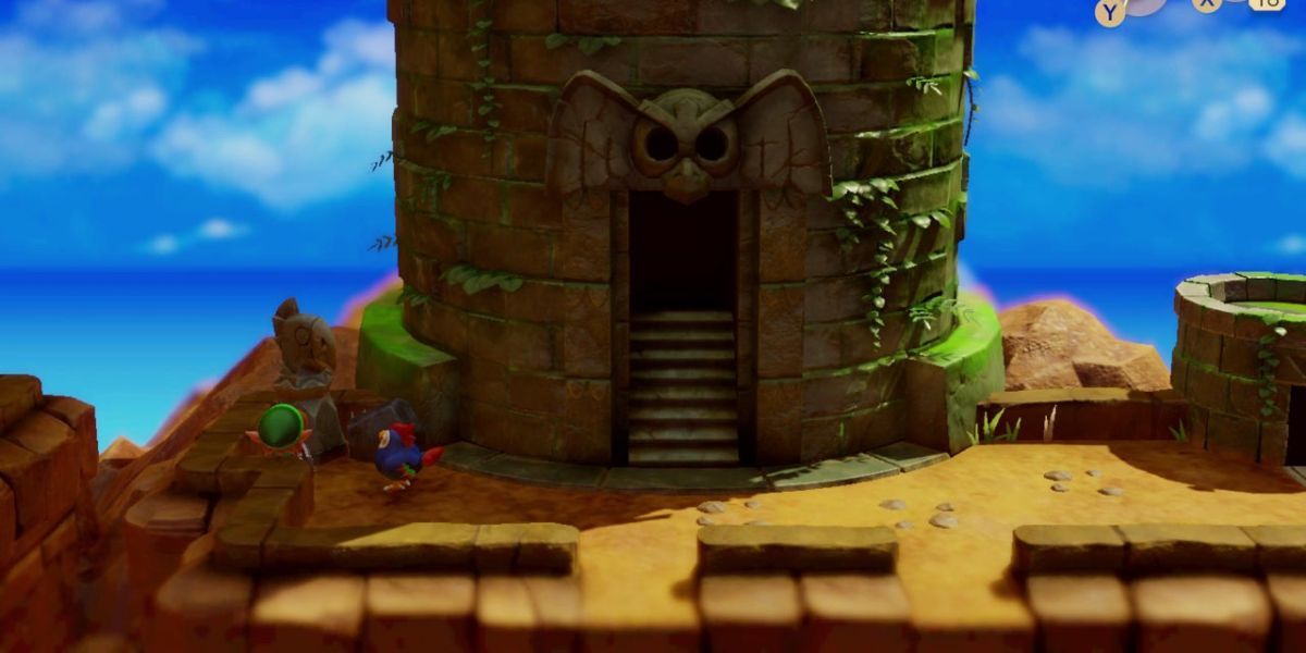 Link prepares to enter Eagle's Tower in Link's Awakening.