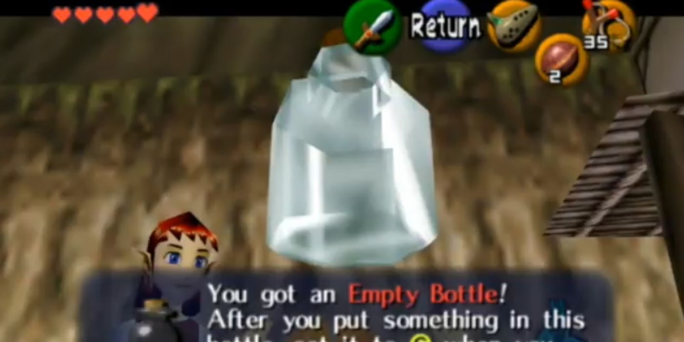 Link receives an Empty Bottle in Ocarina of Time.