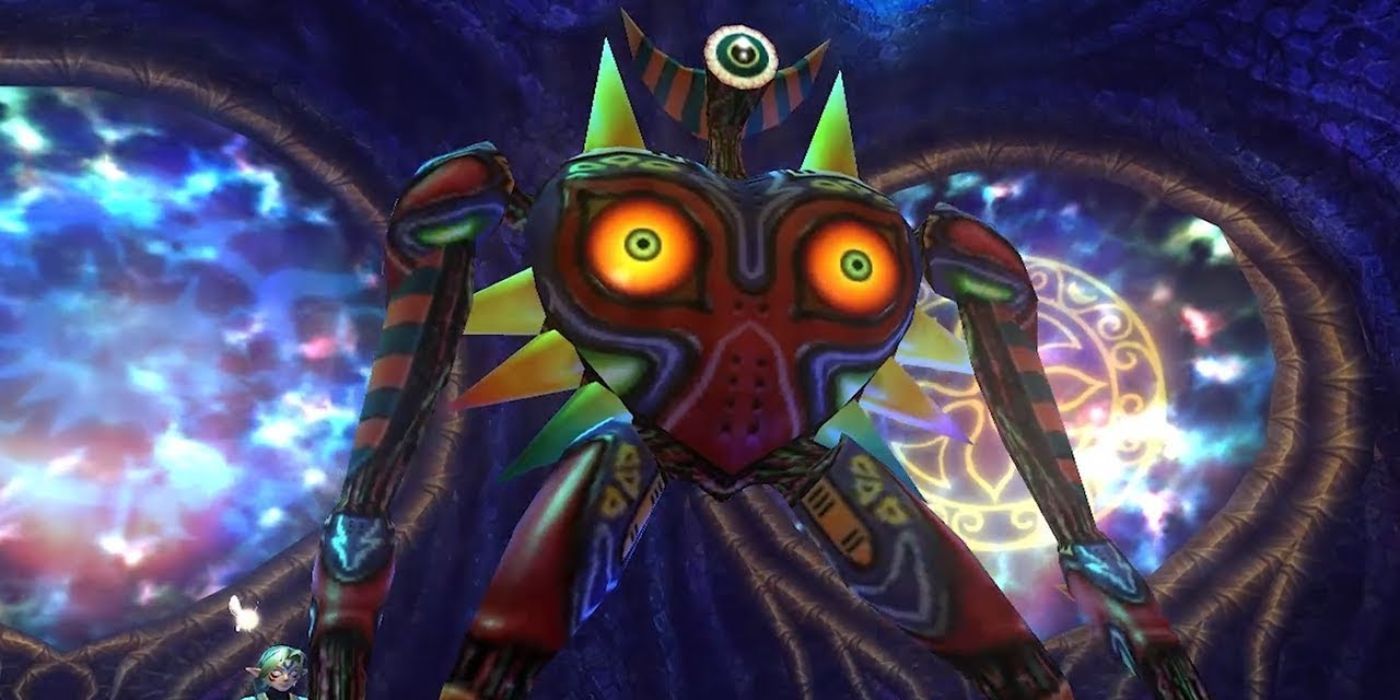 Majora towers over Link in Majora's Mask.