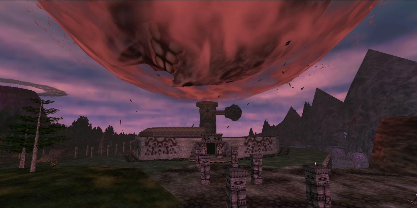 The moon crashes into Clock Town in Majora's Mask.