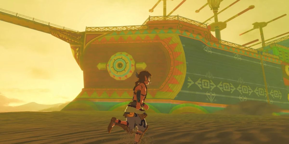 Link chases the Sandship in Skyward Sword.