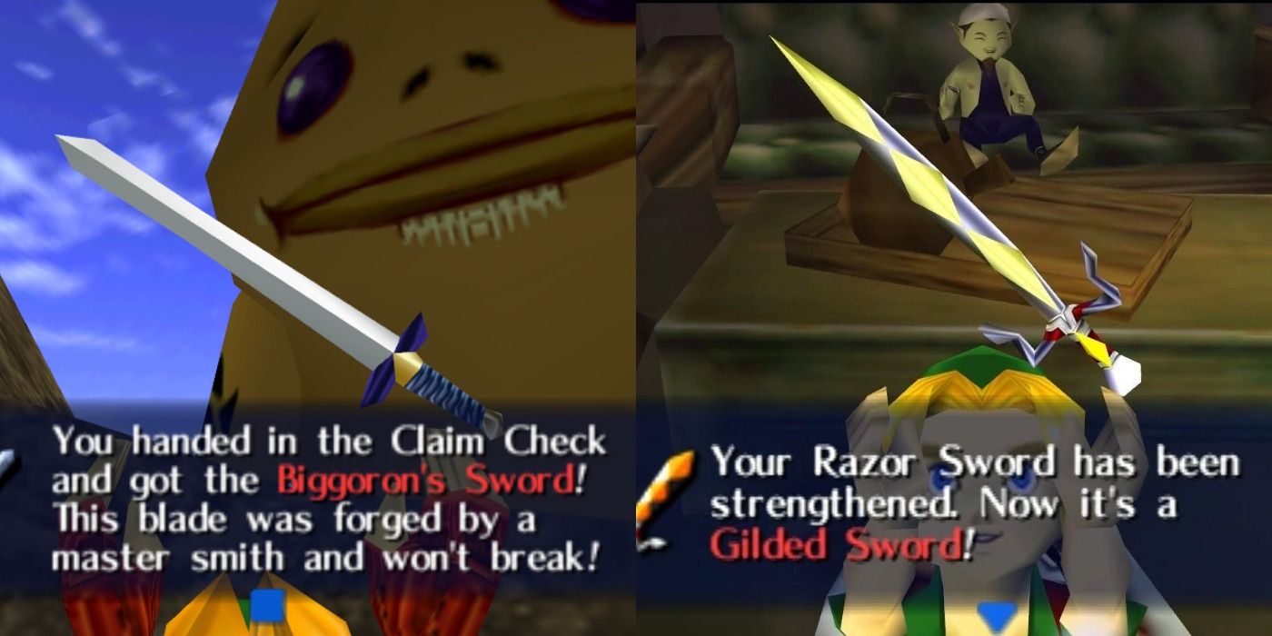 Link receives the Biggoron Sword in Ocarina of Time and the Gilded Sword in Majora's Mask.