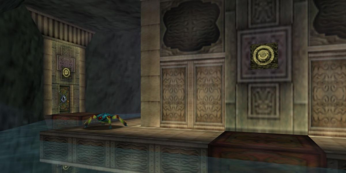 A tektite enemy waits in the Water Temple in Ocarina of Time.