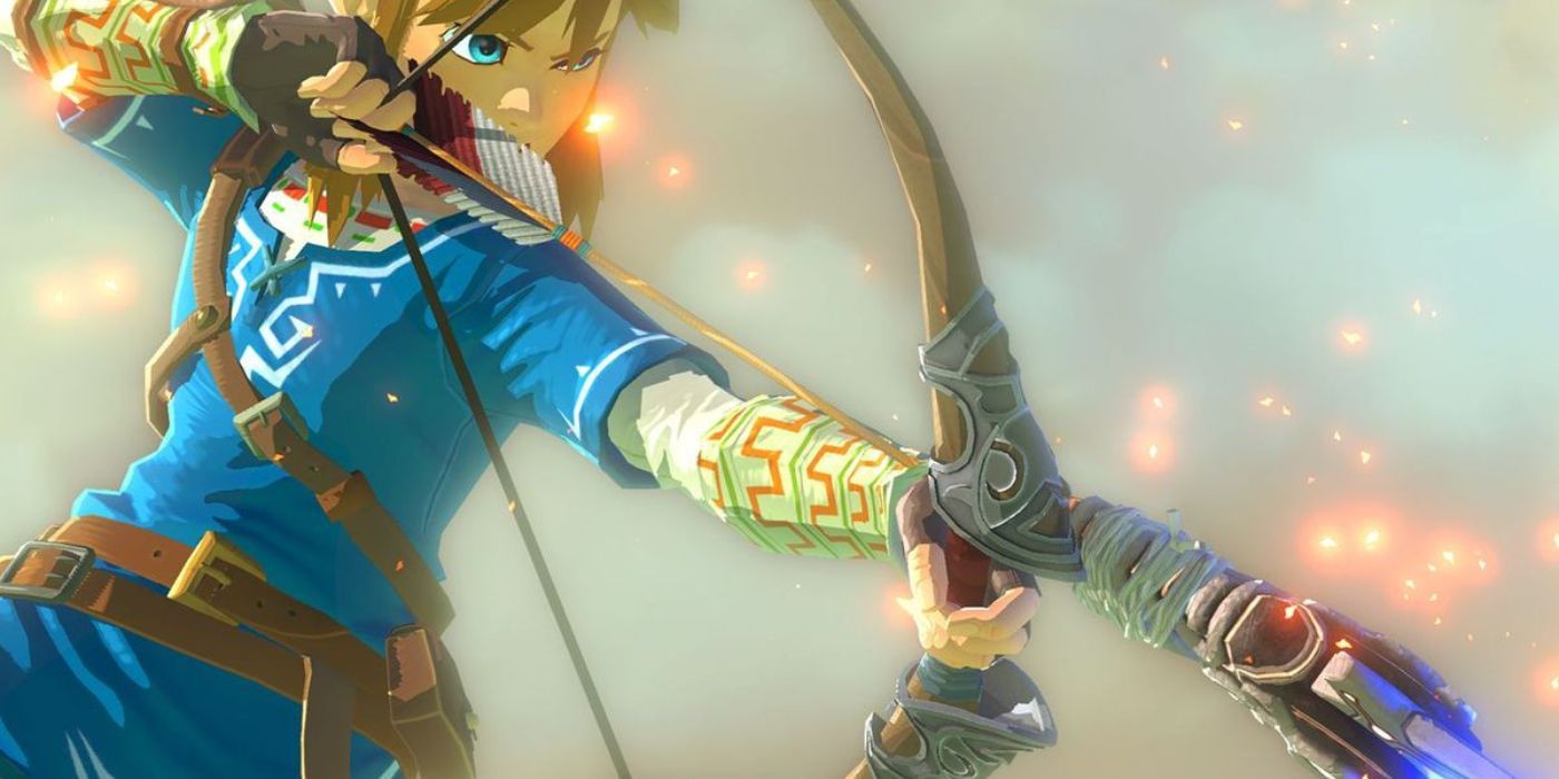 Link fires a bow in Breath of the Wild.