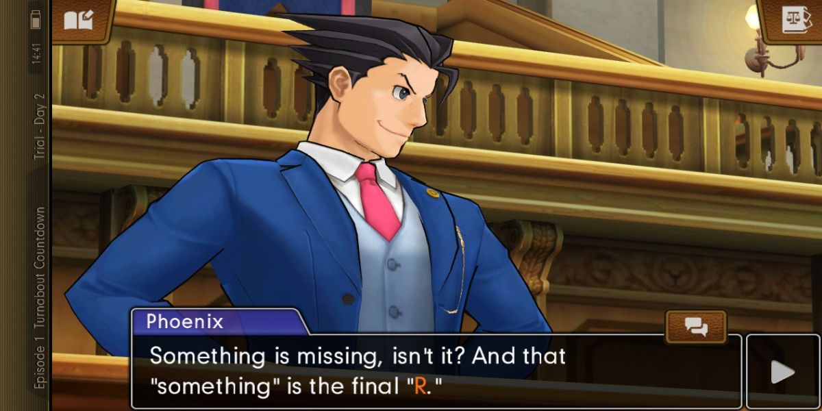Phoenix puts his hands on his hips in Phoenix Wright: Ace Attorney - Dual Destinies.