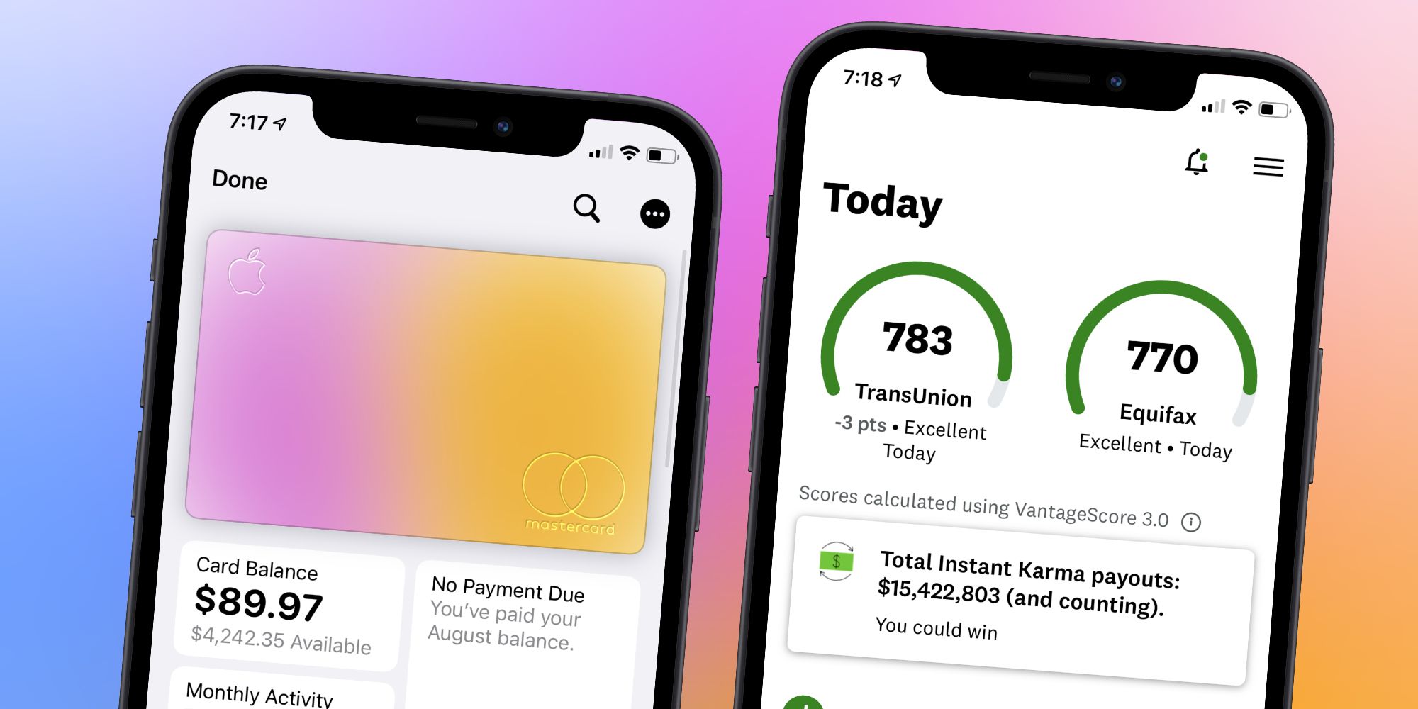 iPhones showing the Apple Card and credit scores