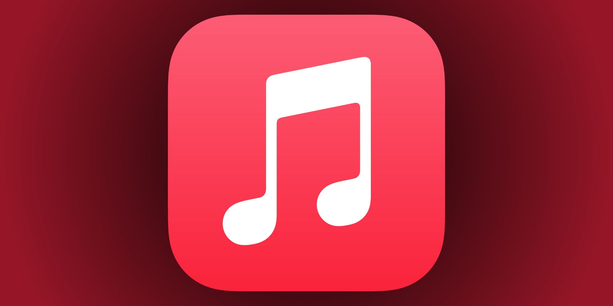 Apple Music logo against a dark, red background