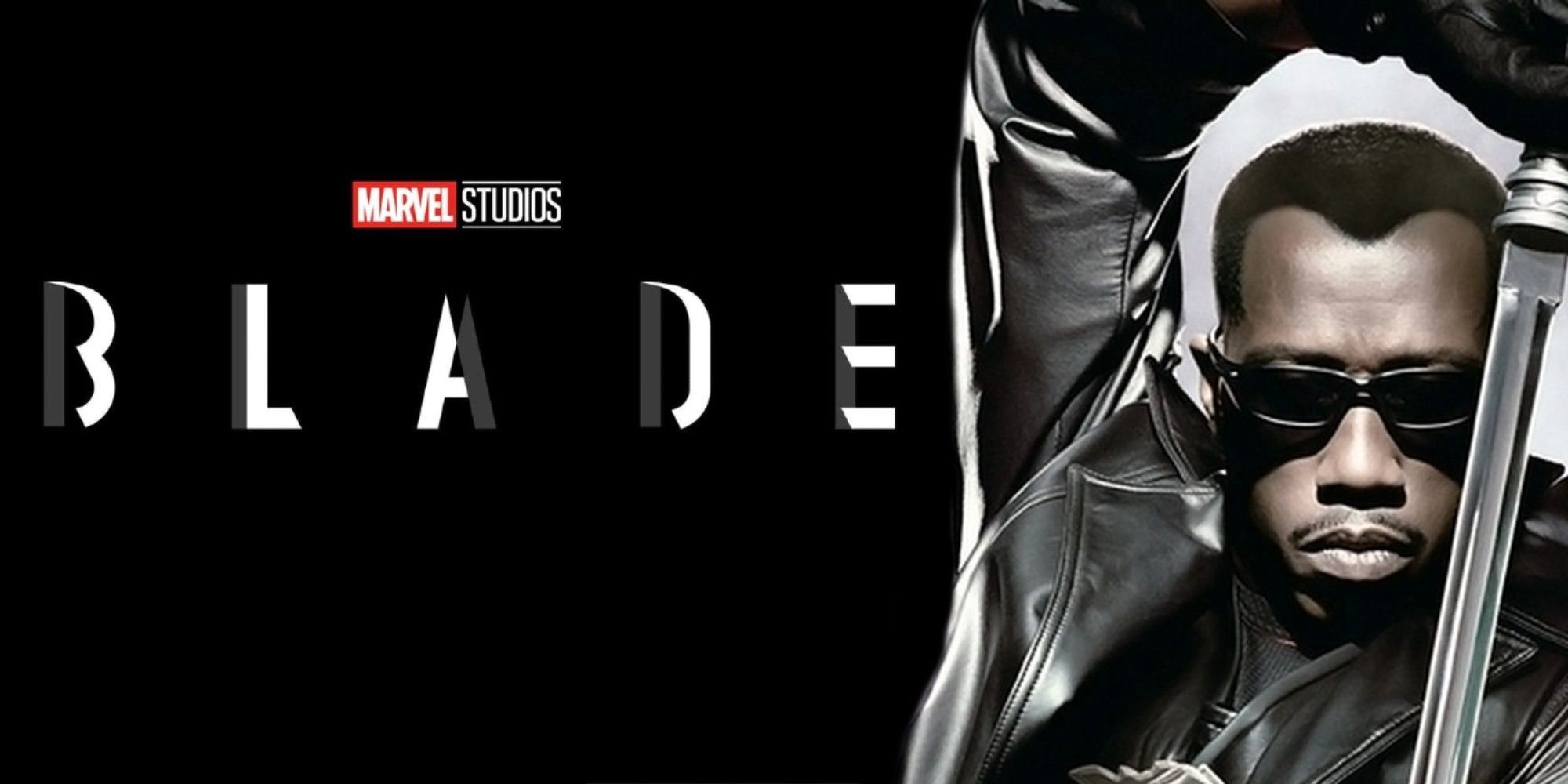 Wesley Snipes in Blade plus MCU Blade logo