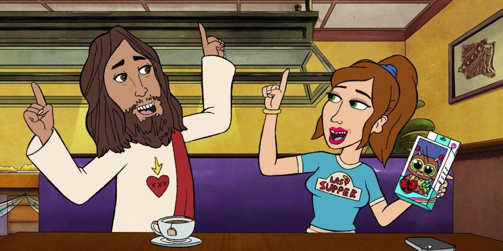 Jesus and Jenny party at a bar in Bless the Harts
