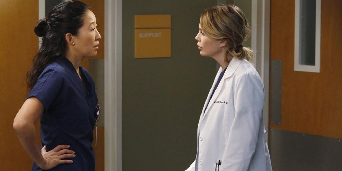 Cristina confronts Meredith in the hospital hallway in Grey&rsquo;s Anatomy.