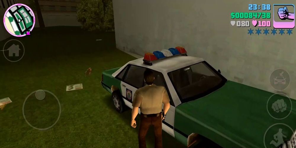 Tommy steals cop car in Grand Theft Auto: Vice City