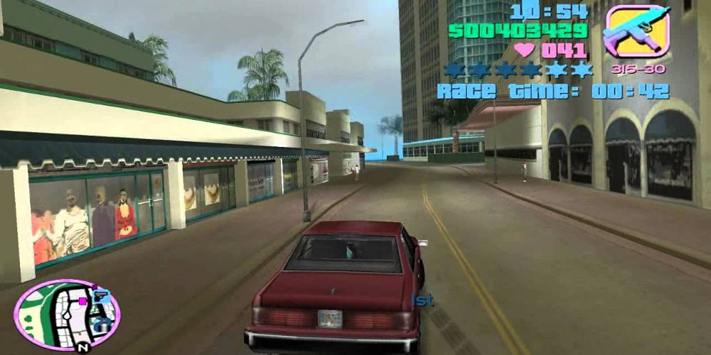 Tommy drives a Sentinel in Grand Theft Auto: Vice City