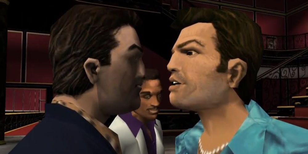 Tommy faces enemy in Grand Theft Auto: Vice City