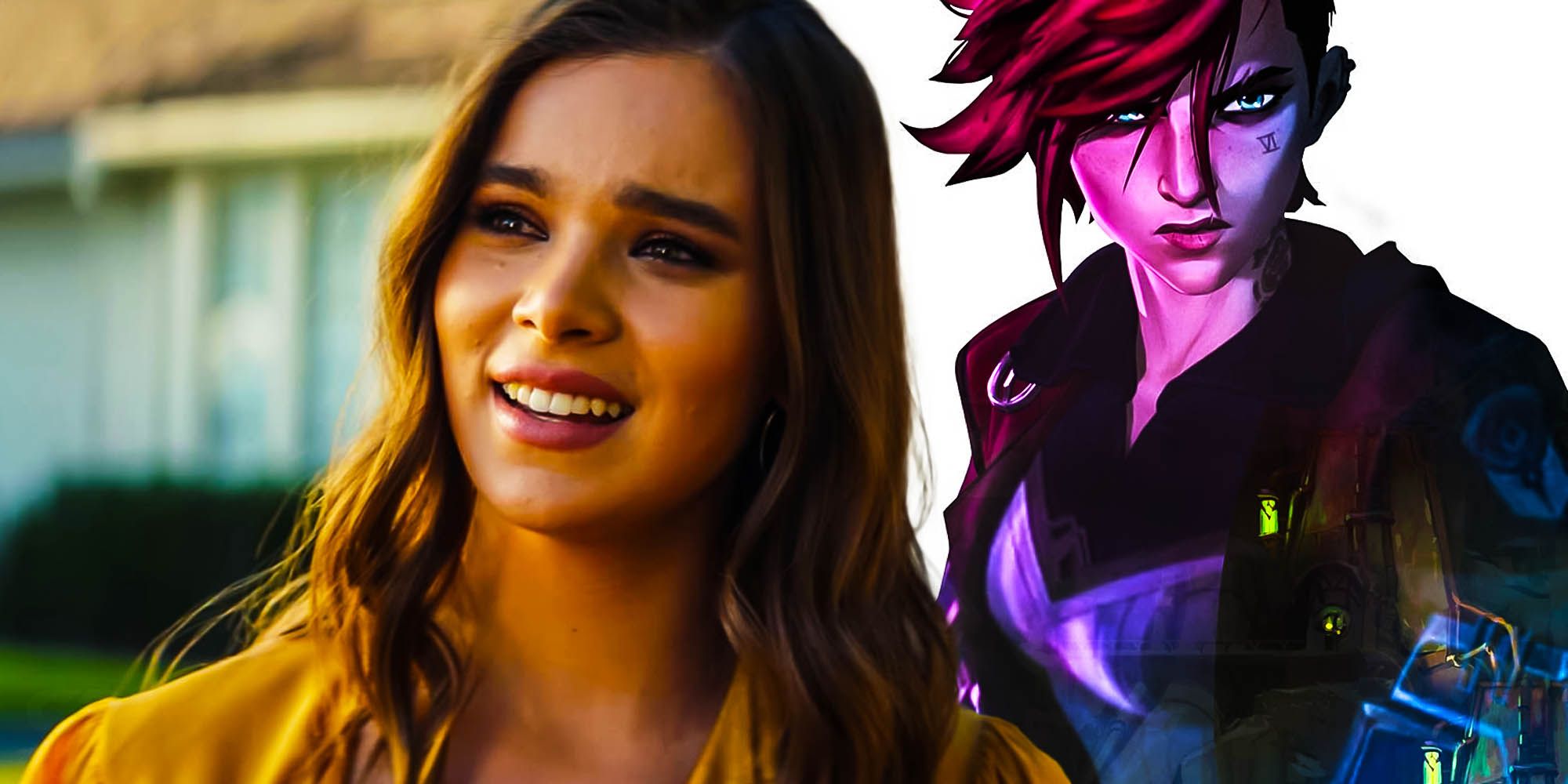 Blended image showing Hailee Steinfeld and Vi from Arcane