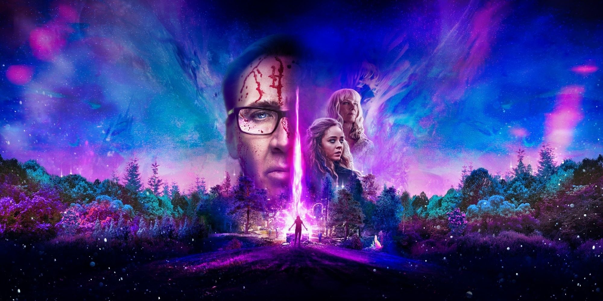 Grafika promocyjna do adaptacji horroru z 2019 roku, The Colour Out of Space.