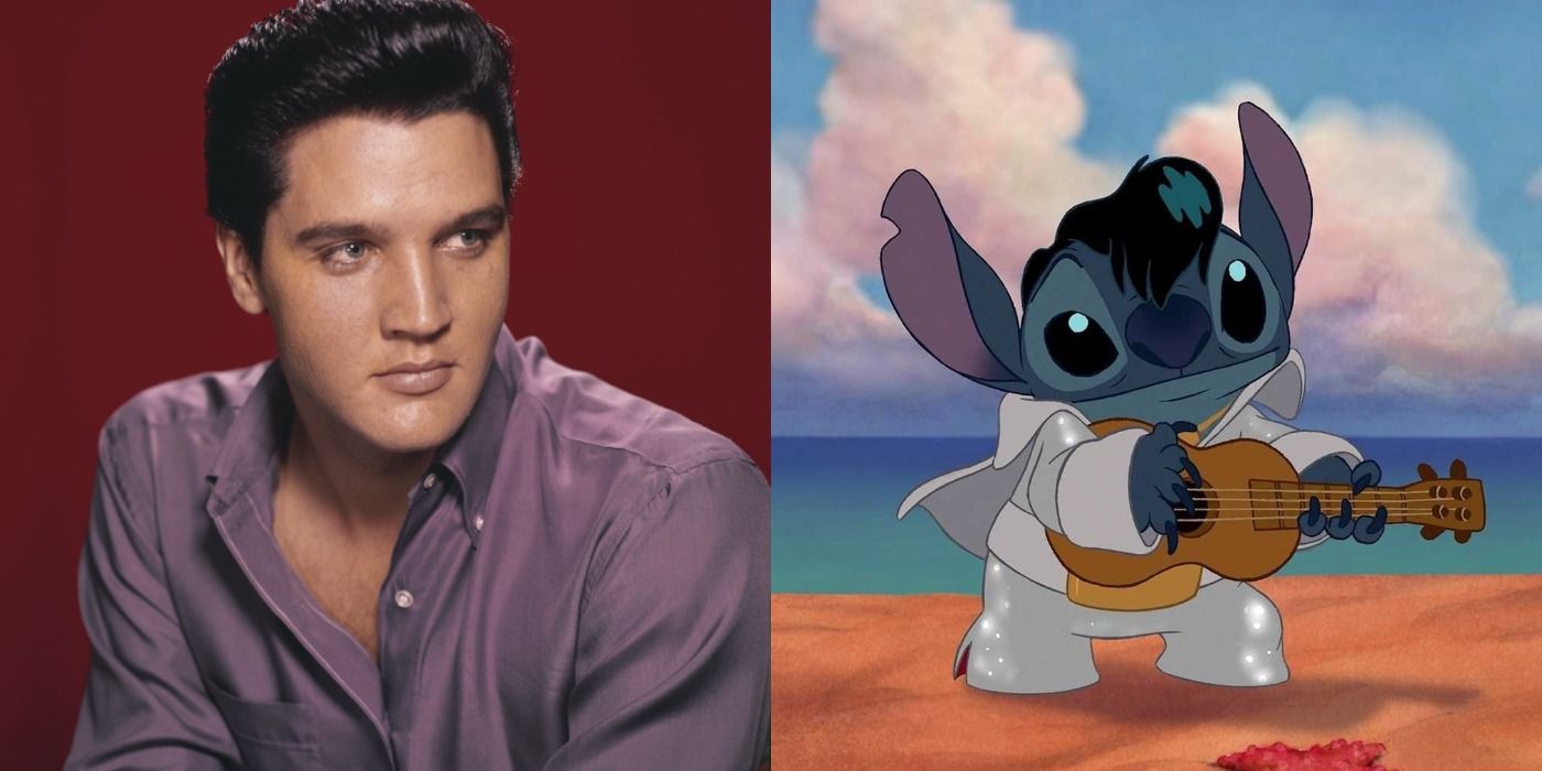 Split image of Elvis Presely and Stitch in Lilo and Stitch
