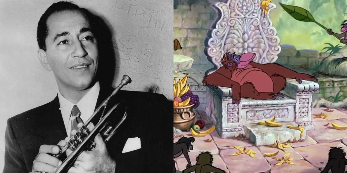 Split image of Louis Prima and King Louie in The Jungle Book