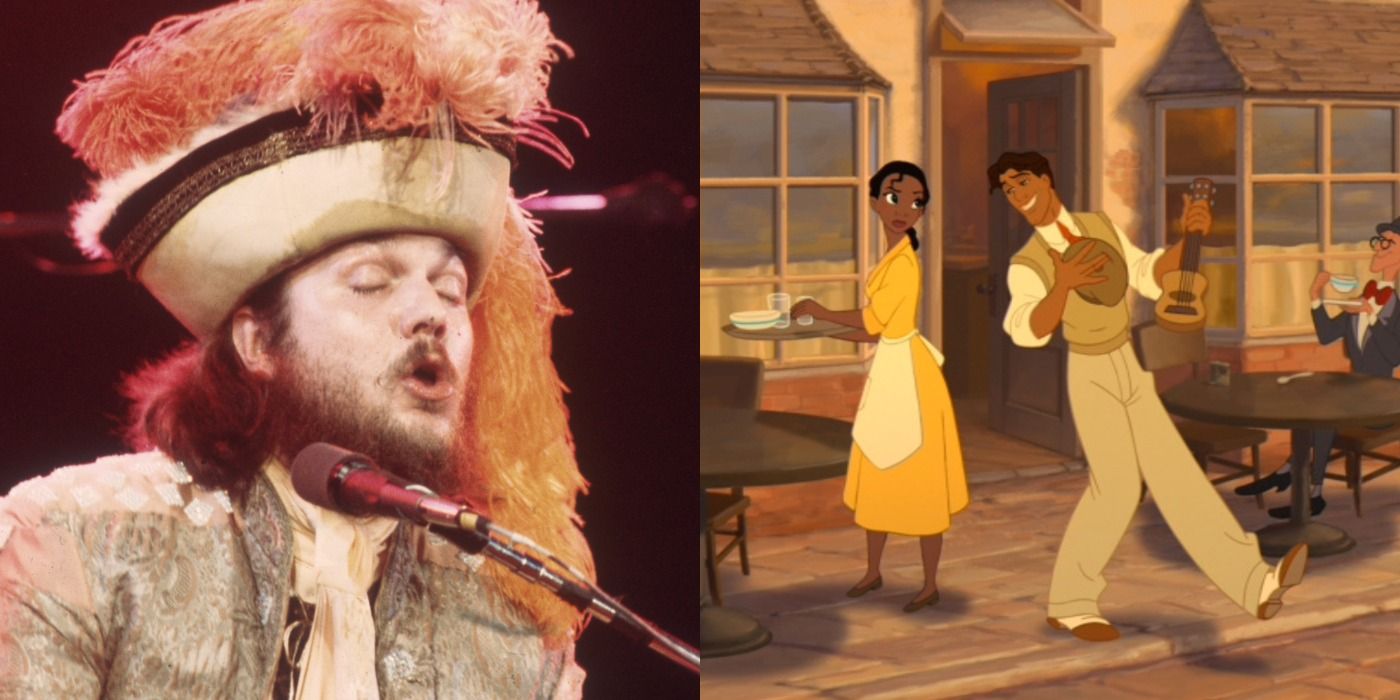 Split image of Dr John and Tiana and Naveen in The Princess and the Frog