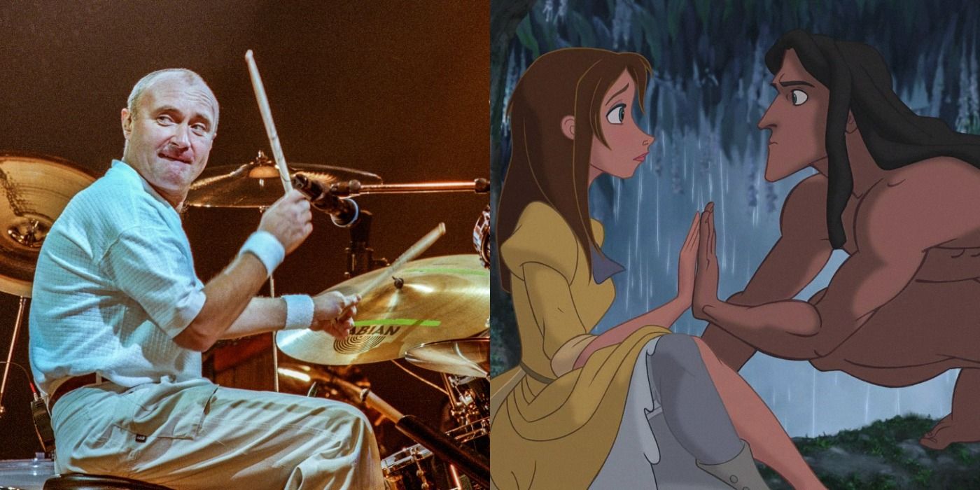 Split image of Phil Collins and Tarzan and Jane in Tarzan