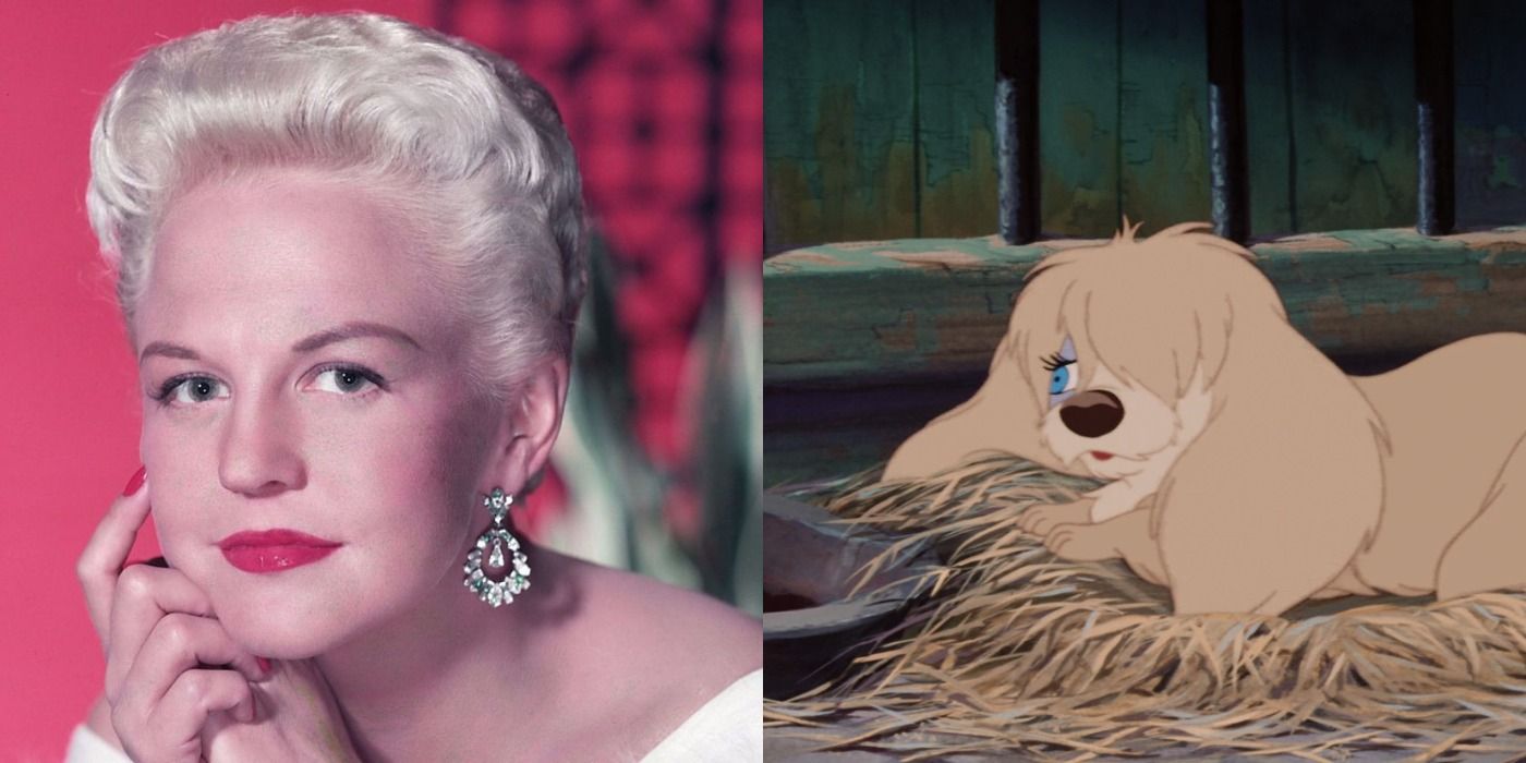 Split image of Peggy Lee and Peg in Lady and the Tramp