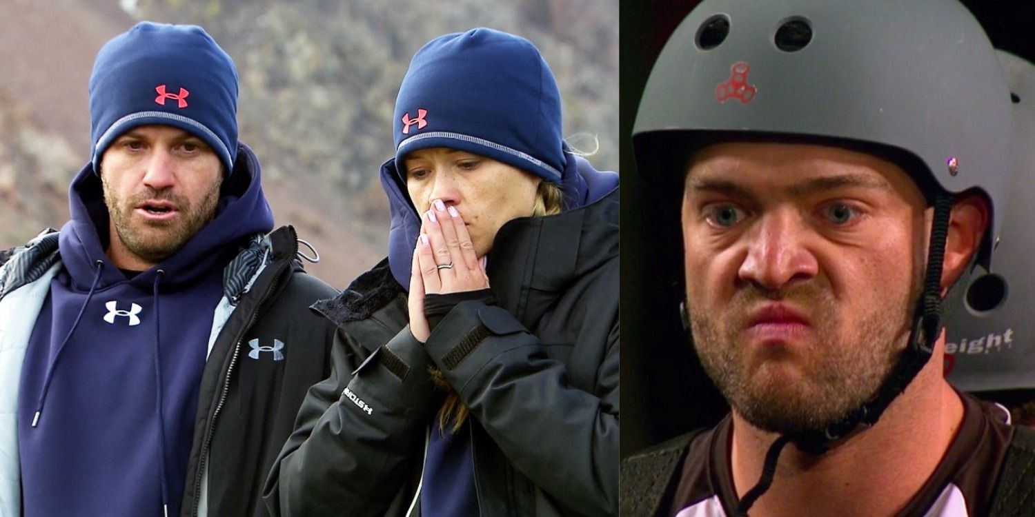 Split image of Johnny Bananas with Sarah and CT in The Challenge