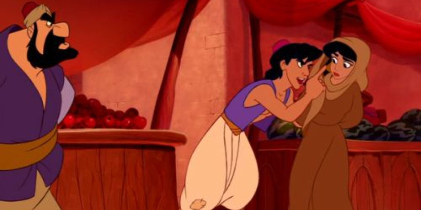 Jasmine being lectured by Aladdin in Aladdin