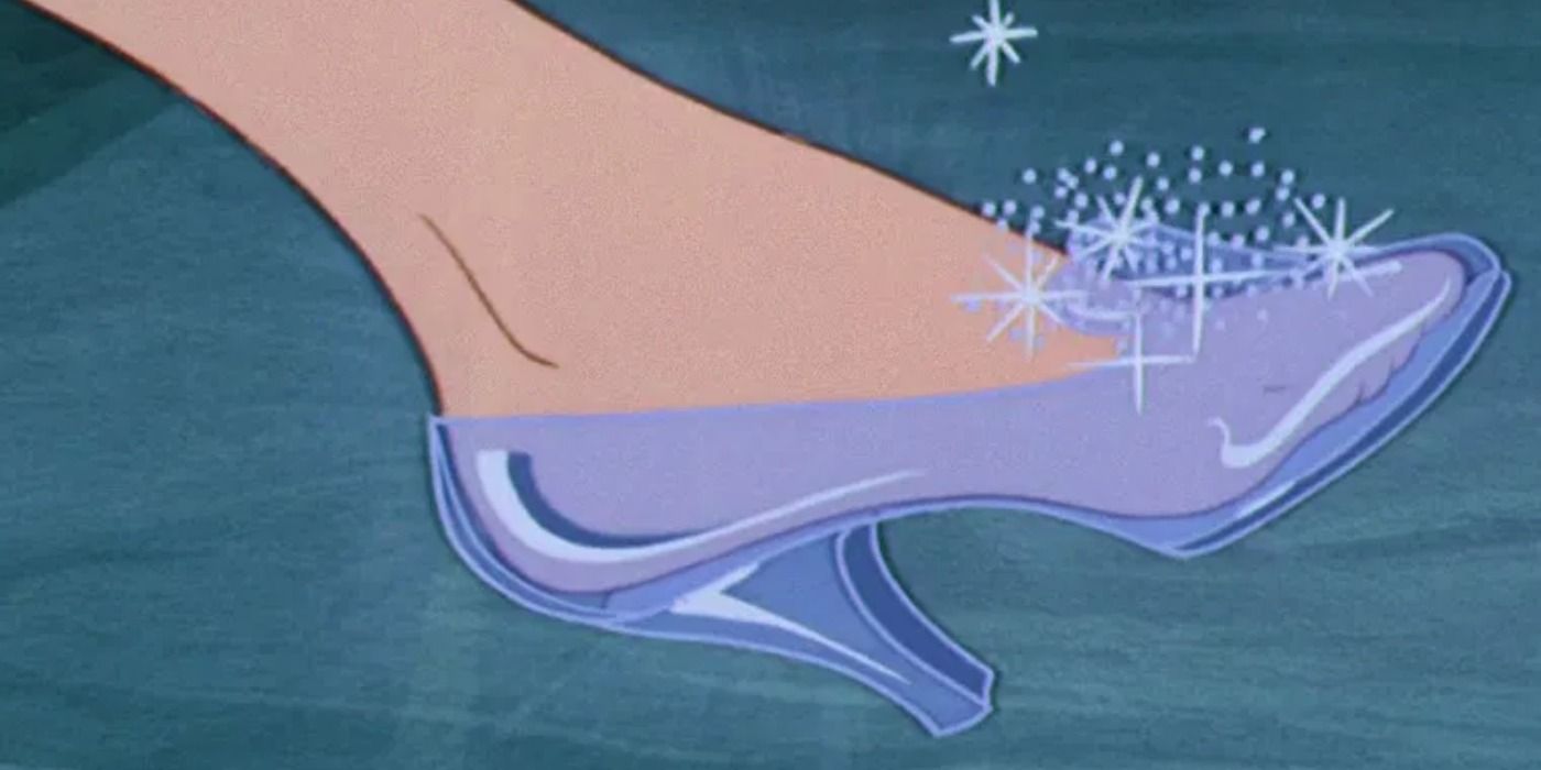 Cinderella's foot in a glass slipper in Cinderella