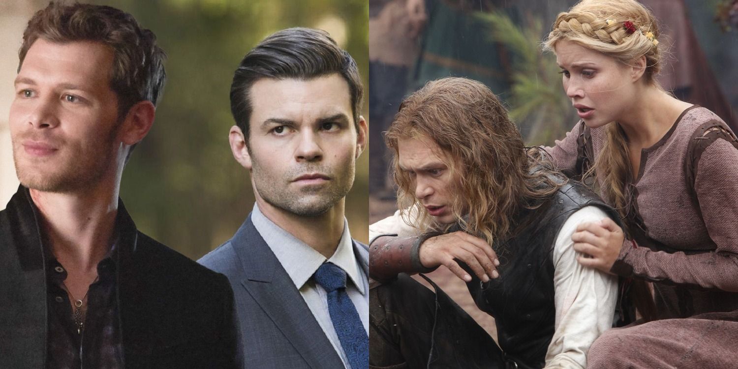 Split image of Klaus and Elijah and Klaus and Rebekah Mikaelson in The Vampire Diaries