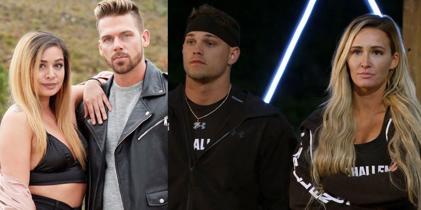 Split image of Sylvia and Joss with Hunter and Ashley on The Challenge