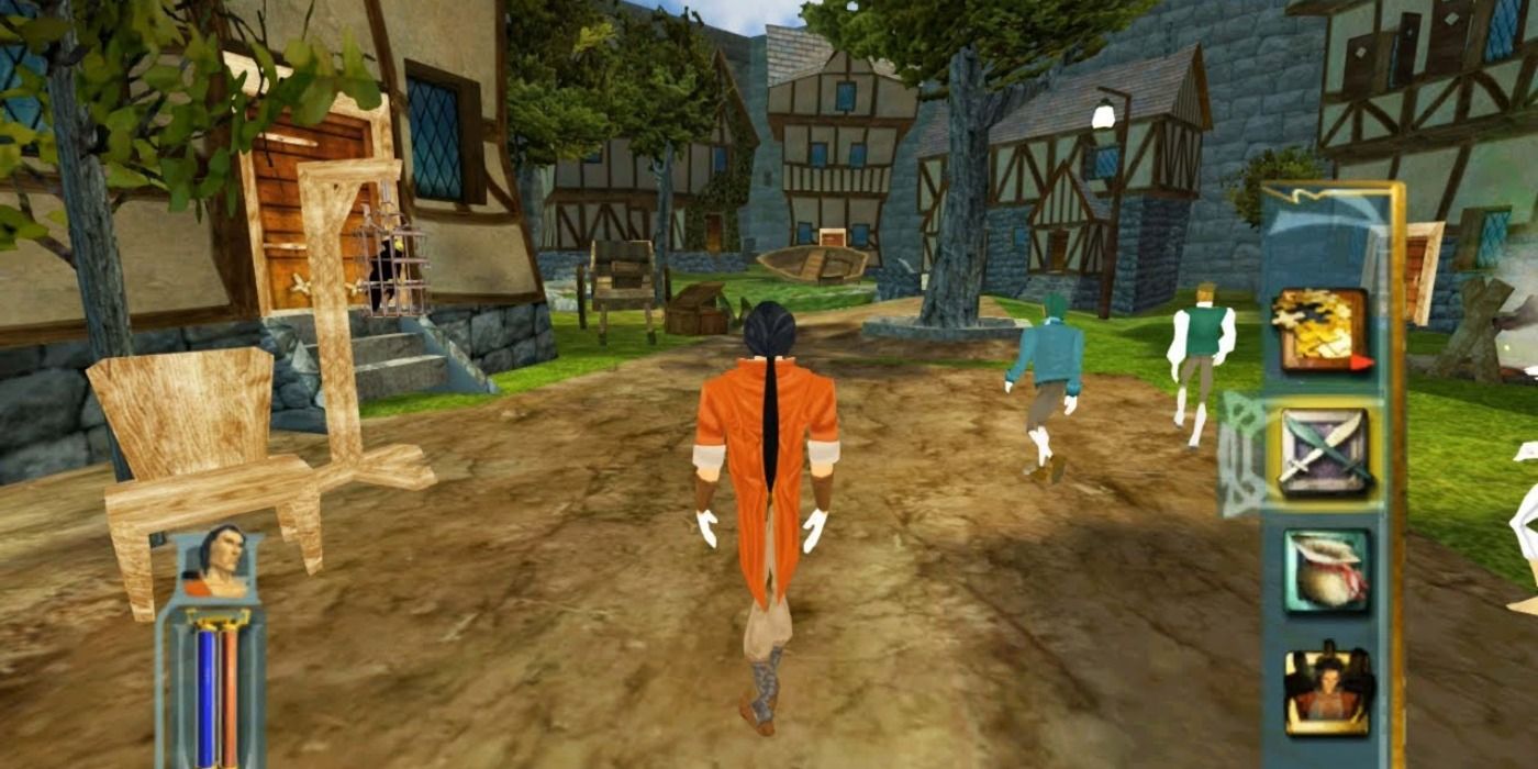 Walking through a village in Galleon