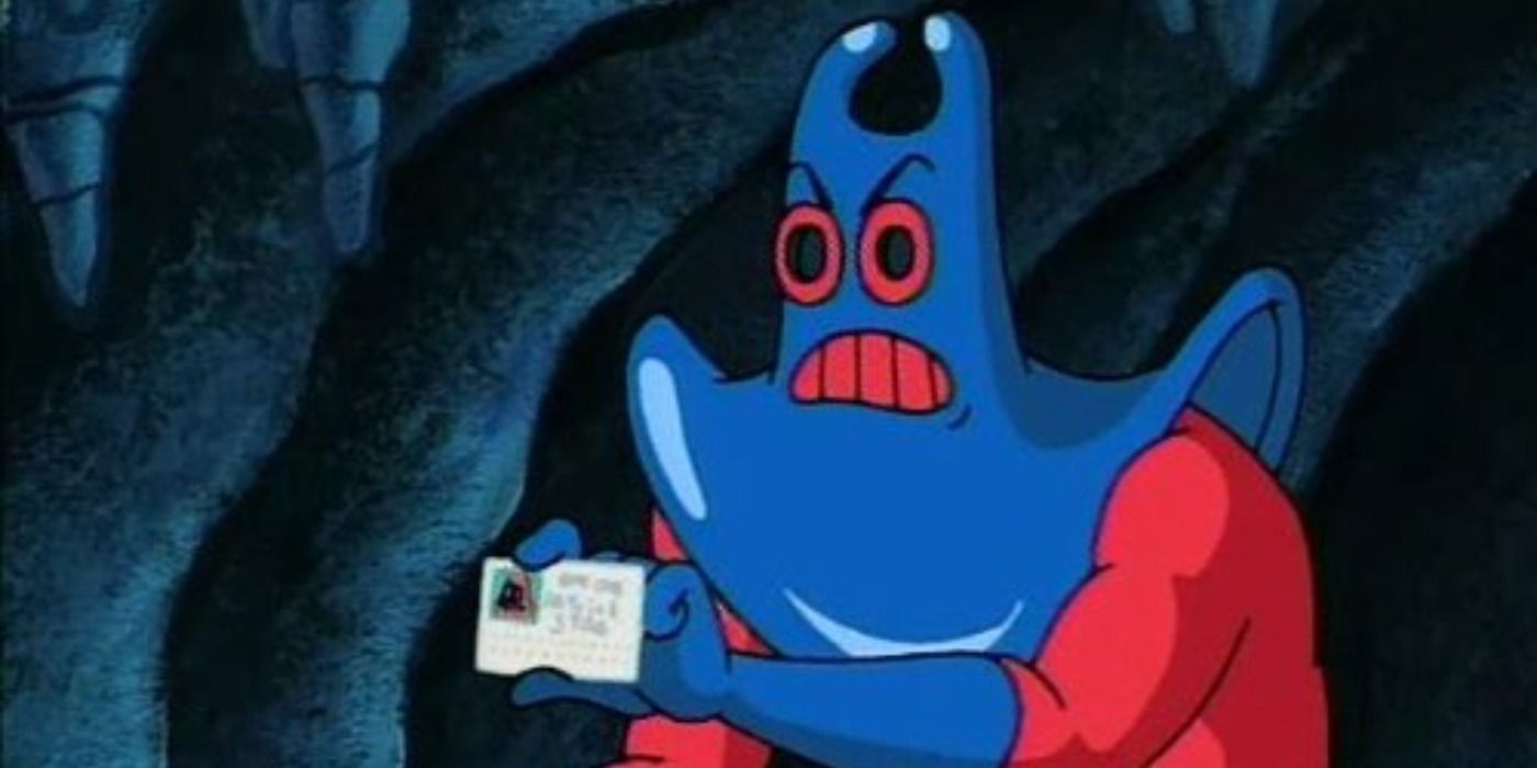 Man Ray holding Patrick's license in SpongeBob 